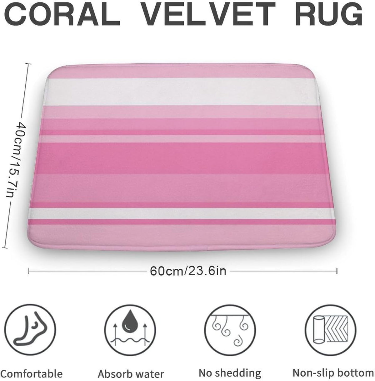 Pink Striped Pattern Bath Mat Rug 24x16, Ultra Soft Bathroom Rug, Non Slip and Absorbent Bath Rug Carpet for Bathroom Floor, Tub and Shower