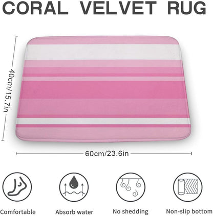 Pink Striped Pattern Bath Mat Rug 24x16, Ultra Soft Bathroom Rug, Non Slip and Absorbent Bath Rug Carpet for Bathroom Floor, Tub and Shower
