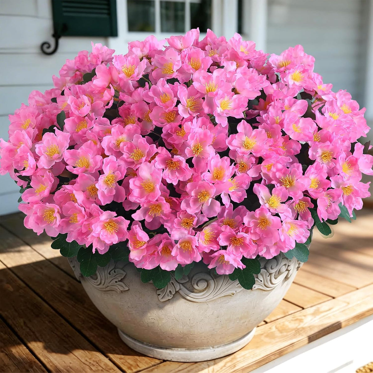 8 Bundles 14" Artificial Silk Camellia Flower Bouquet for Porch(Pink)