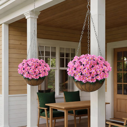 8 Bundles 14" Artificial Silk Camellia Flower Bouquet for Porch(Pink)