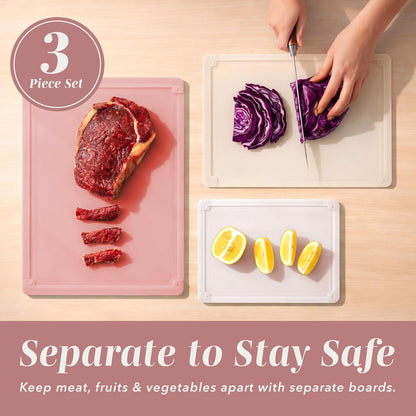 Extra Large Cutting Board Set, Jumbo-Sized Boards with Rubber Border for Enhanced Cooking Experience, 3-Piece, Pink
