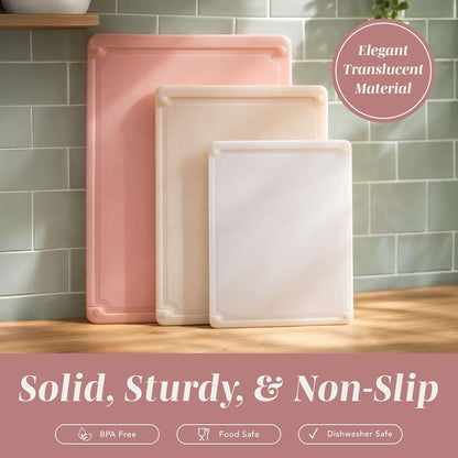 Extra Large Cutting Board Set, Jumbo-Sized Boards with Rubber Border for Enhanced Cooking Experience, 3-Piece, Pink