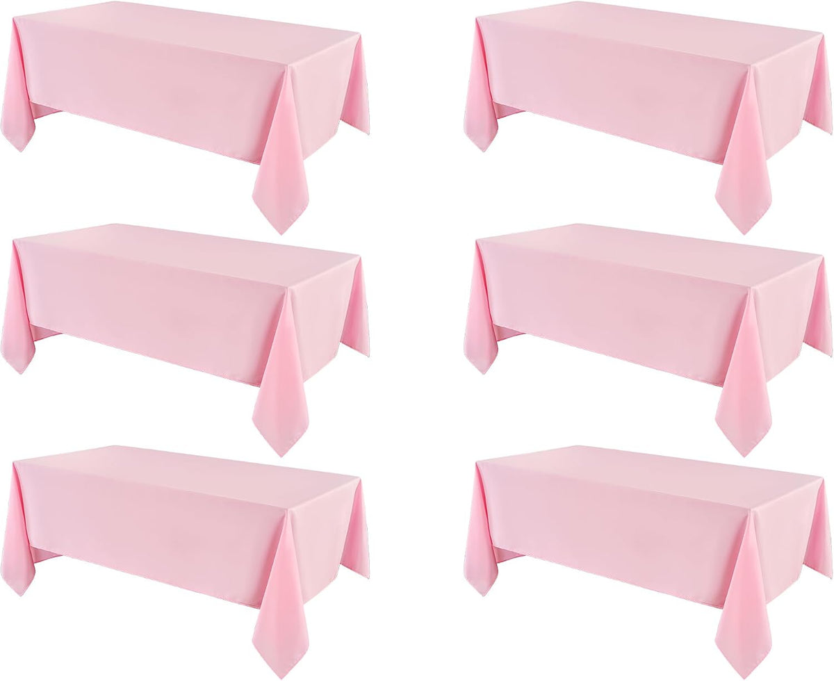6 Pack Pink Rectangle Tablecloths 90x132 Inch for 6ft Tables