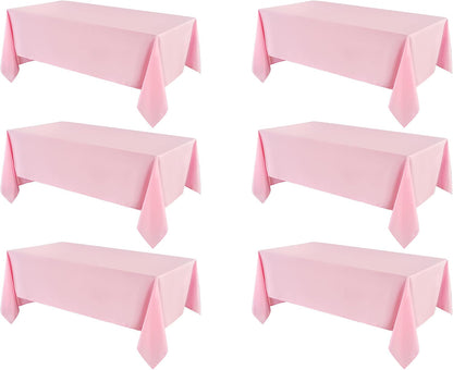 6 Pack Pink Rectangle Tablecloths 90x132 Inch for 6ft Tables