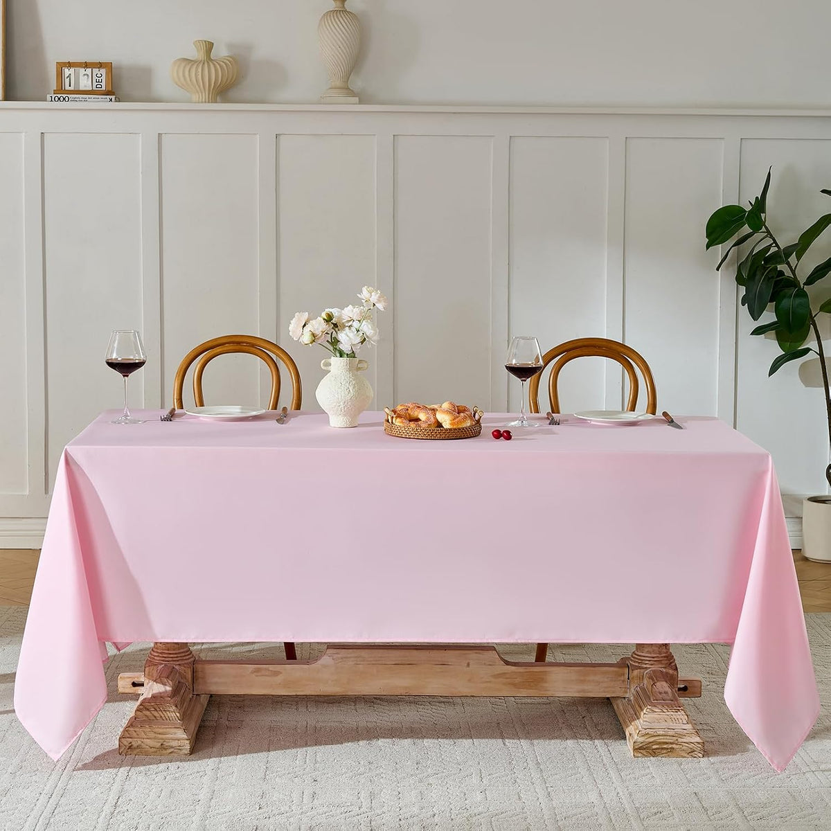 6 Pack Pink Rectangle Tablecloths 90x132 Inch for 6ft Tables