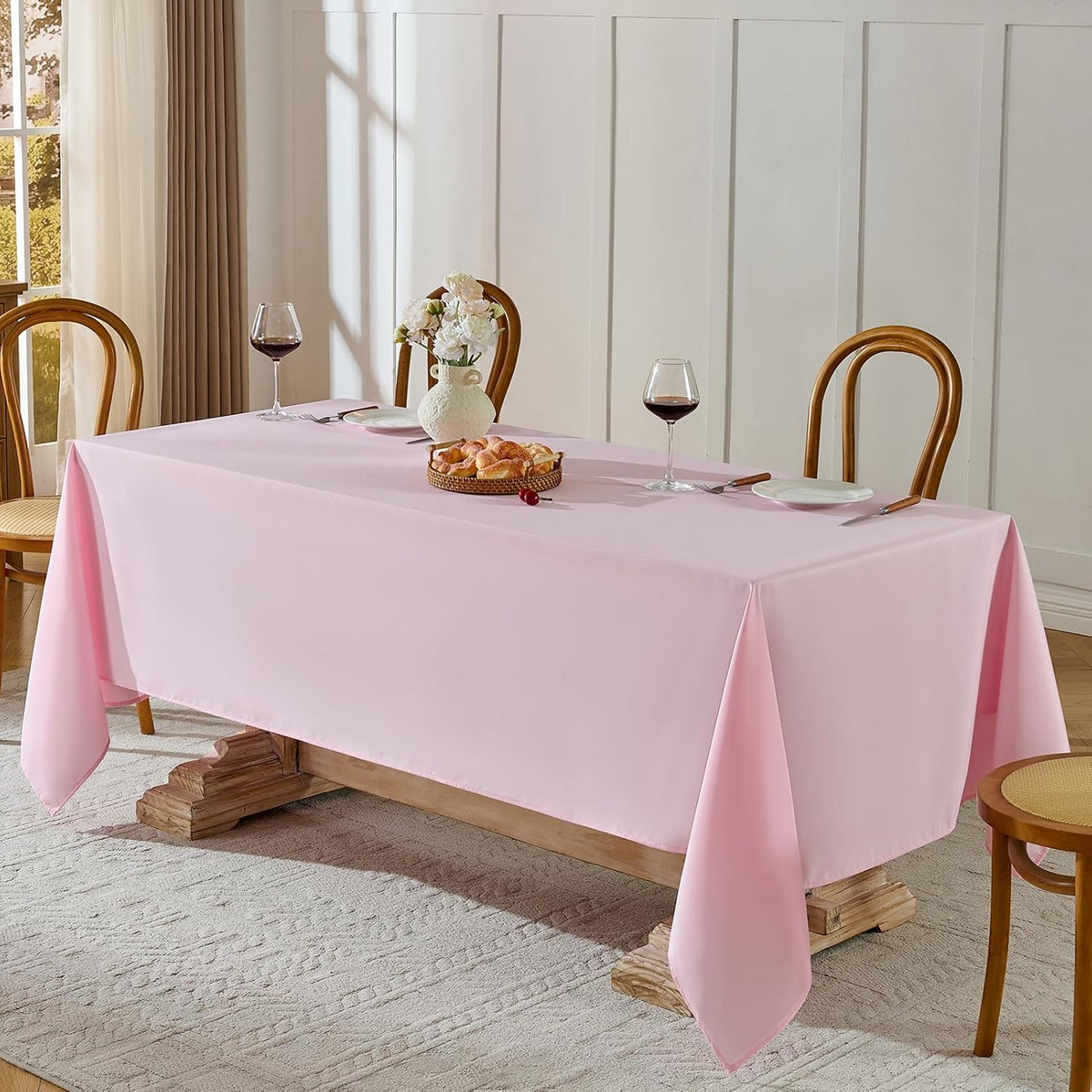 6 Pack Pink Rectangle Tablecloths 90x132 Inch for 6ft Tables