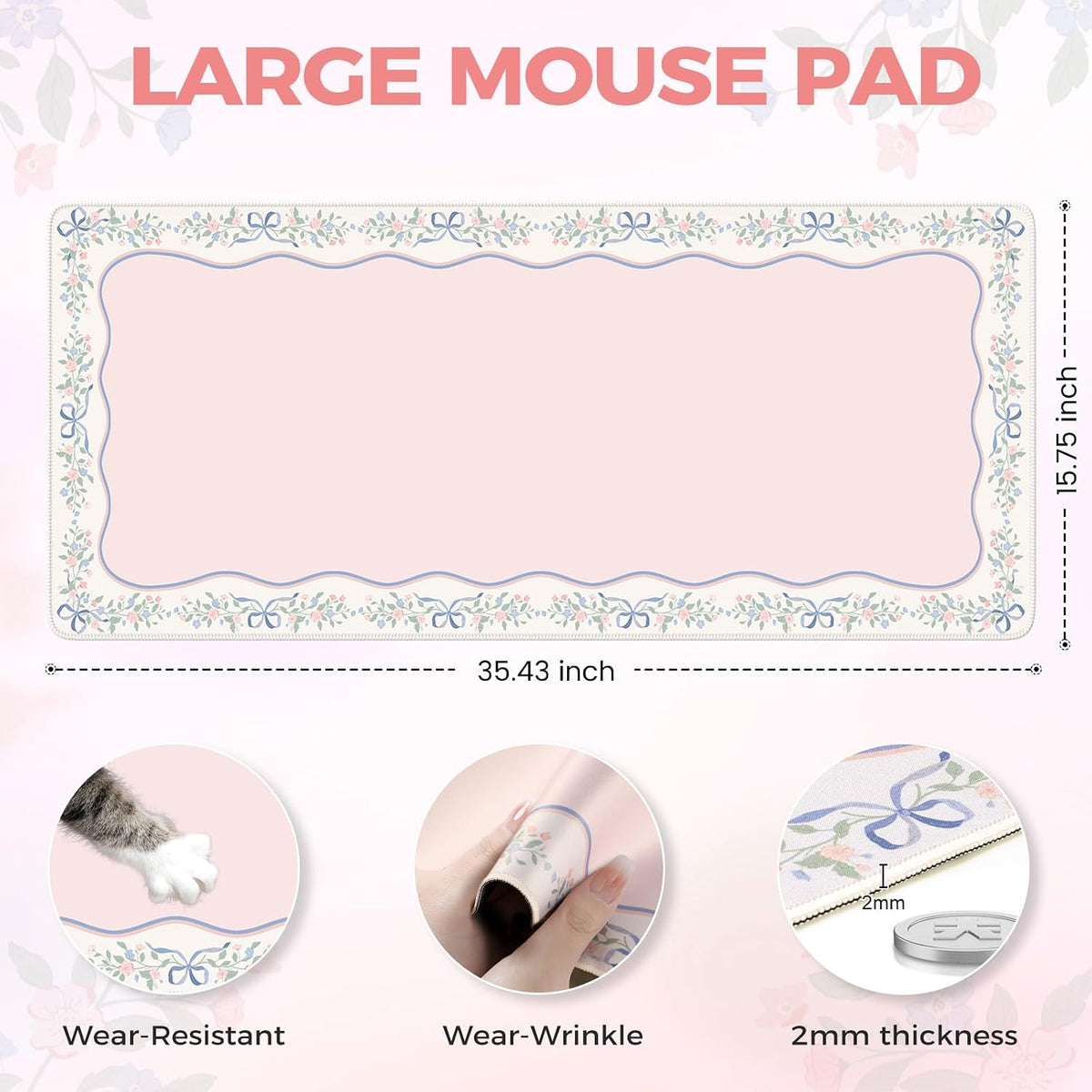 Pink Desk Mat,Cute Desk Pad for Keyboard and Mouse