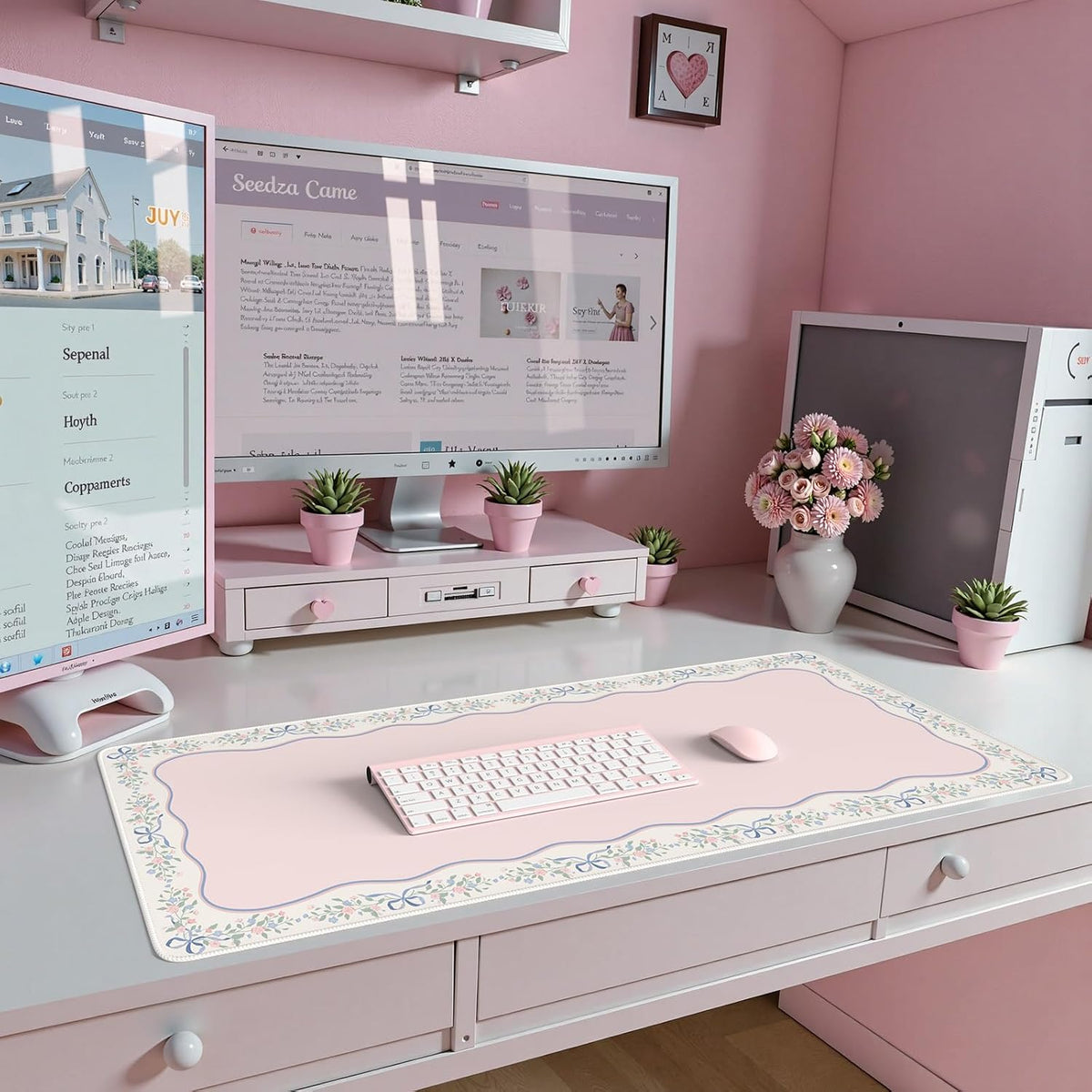 Pink Desk Mat,Cute Desk Pad for Keyboard and Mouse