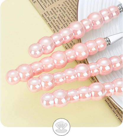 Stainless Steel Spoons, Stainless Steel Ceramic Handle Spoon, Korean Dessert Spoon with Imitation Pearl Handle, 8.4 Inches, 4 Pieces,Pink.