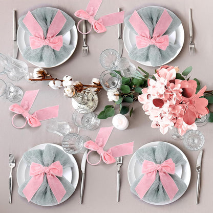24 Pcs Bow Napkin Rings Set, Velvet Napkin Holders Buckles 4 x 4.9 Inch Serviette Rings for Family Dinner, Wedding, Party, Banquet, Table Decorations (Bright Pink)