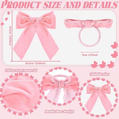 24 Pcs Bow Napkin Rings Set, Velvet Napkin Holders Buckles 4 x 4.9 Inch Serviette Rings for Family Dinner, Wedding, Party, Banquet, Table Decorations (Bright Pink)