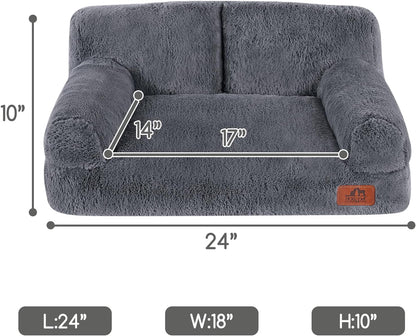 Hollypet Fluffy Dog Cat Bed Pet Couch Beds Plush Soft Warming Machine Washable Puppy Bed with Non-Slip Bottom for Cats and Small Medium Dogs up to 25 lbs, Gray, 24" L x 18" W x 10" Th