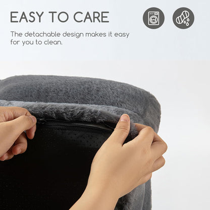 Hollypet Fluffy Dog Cat Bed Pet Couch Beds Plush Soft Warming Machine Washable Puppy Bed with Non-Slip Bottom for Cats and Small Medium Dogs up to 25 lbs, Gray, 24" L x 18" W x 10" Th
