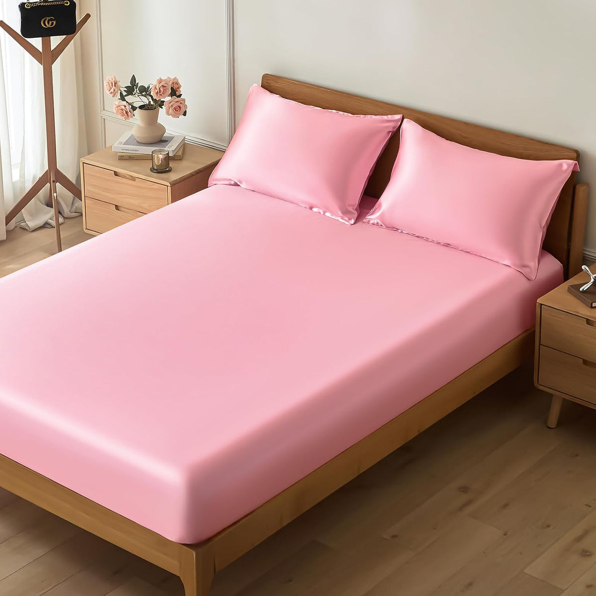 3-Piece Pink Fitted Sheet Queen & Pillowcases, 15-Inch Deep
