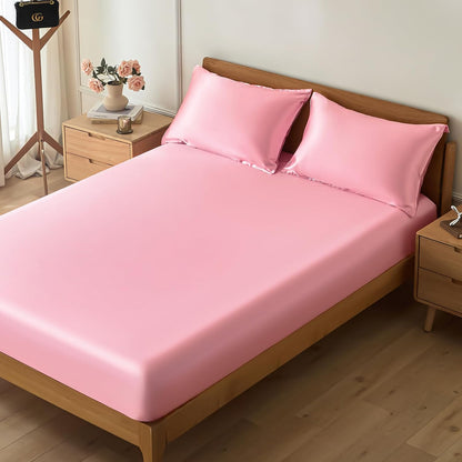 3-Piece Pink Fitted Sheet Queen & Pillowcases, 15-Inch Deep