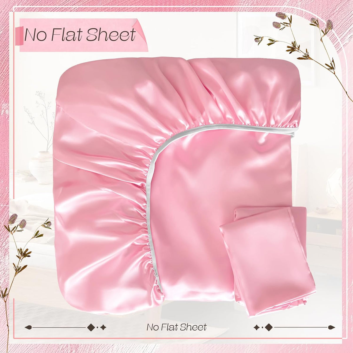 3-Piece Pink Fitted Sheet Queen & Pillowcases, 15-Inch Deep