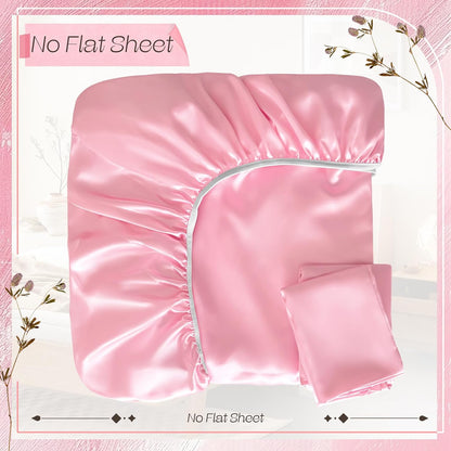 3-Piece Pink Fitted Sheet Queen & Pillowcases, 15-Inch Deep