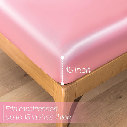 3-Piece Pink Fitted Sheet Queen & Pillowcases, 15-Inch Deep