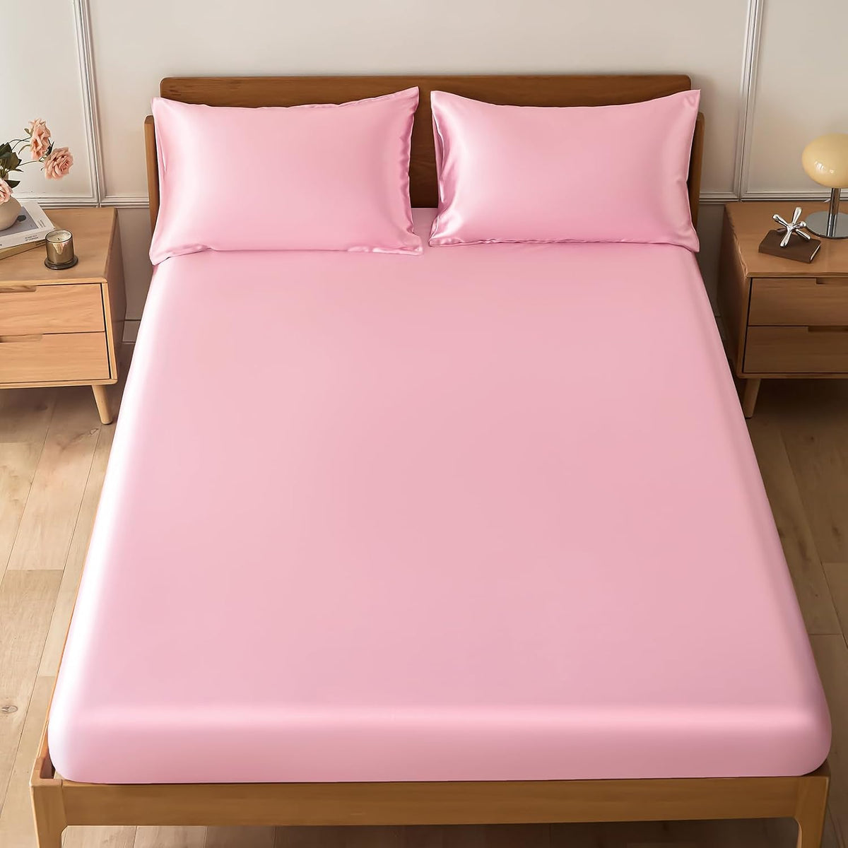 3-Piece Pink Fitted Sheet Queen & Pillowcases, 15-Inch Deep