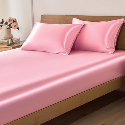 3-Piece Pink Fitted Sheet Queen & Pillowcases, 15-Inch Deep
