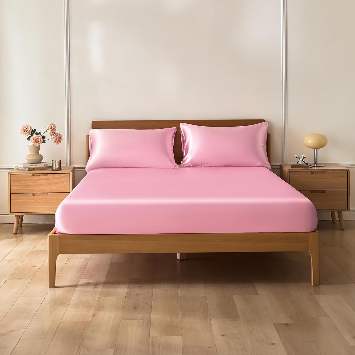 3-Piece Pink Fitted Sheet Queen & Pillowcases, 15-Inch Deep