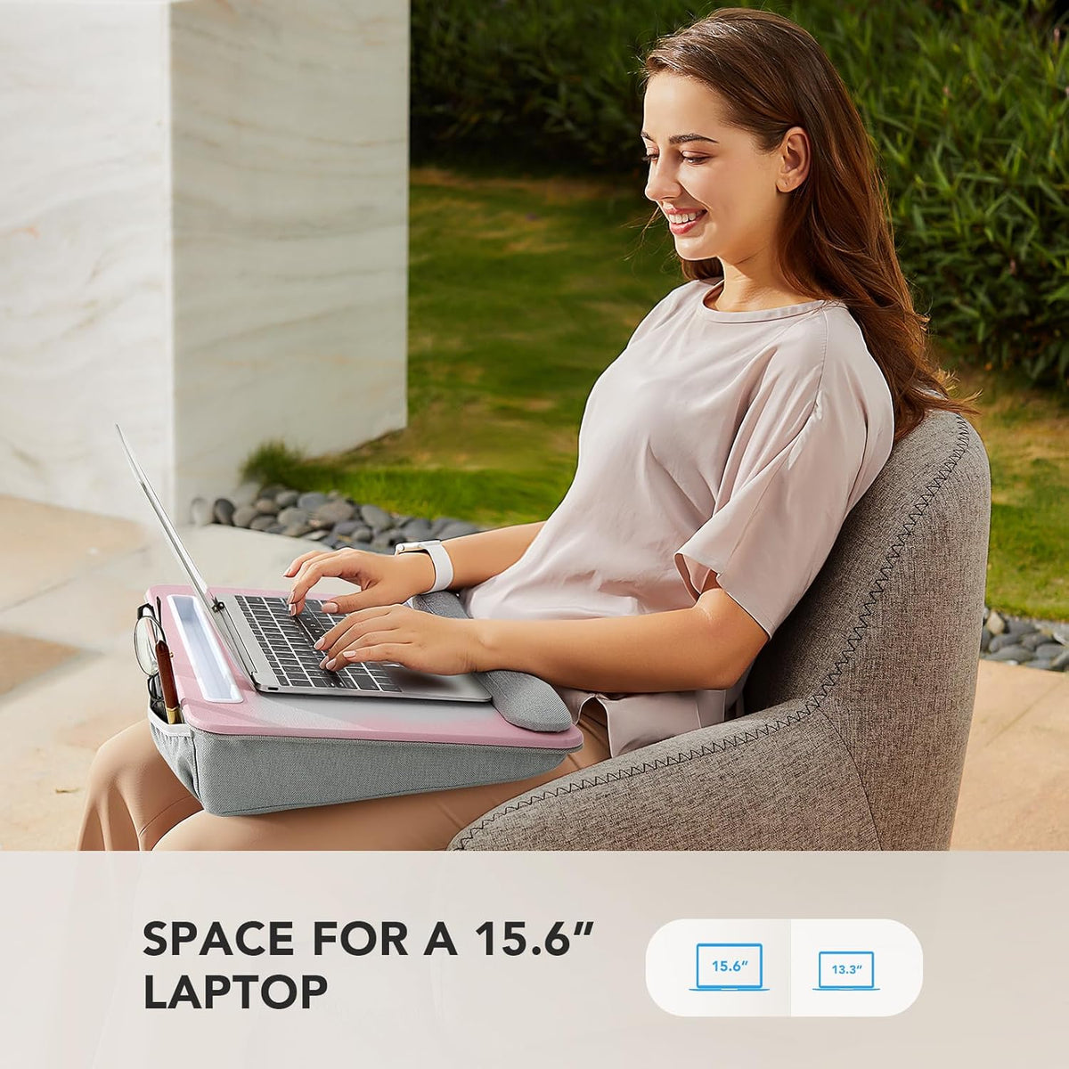 Laptop Lap Desk with Cushion, Fit up to 15.6" Laptop, Pink