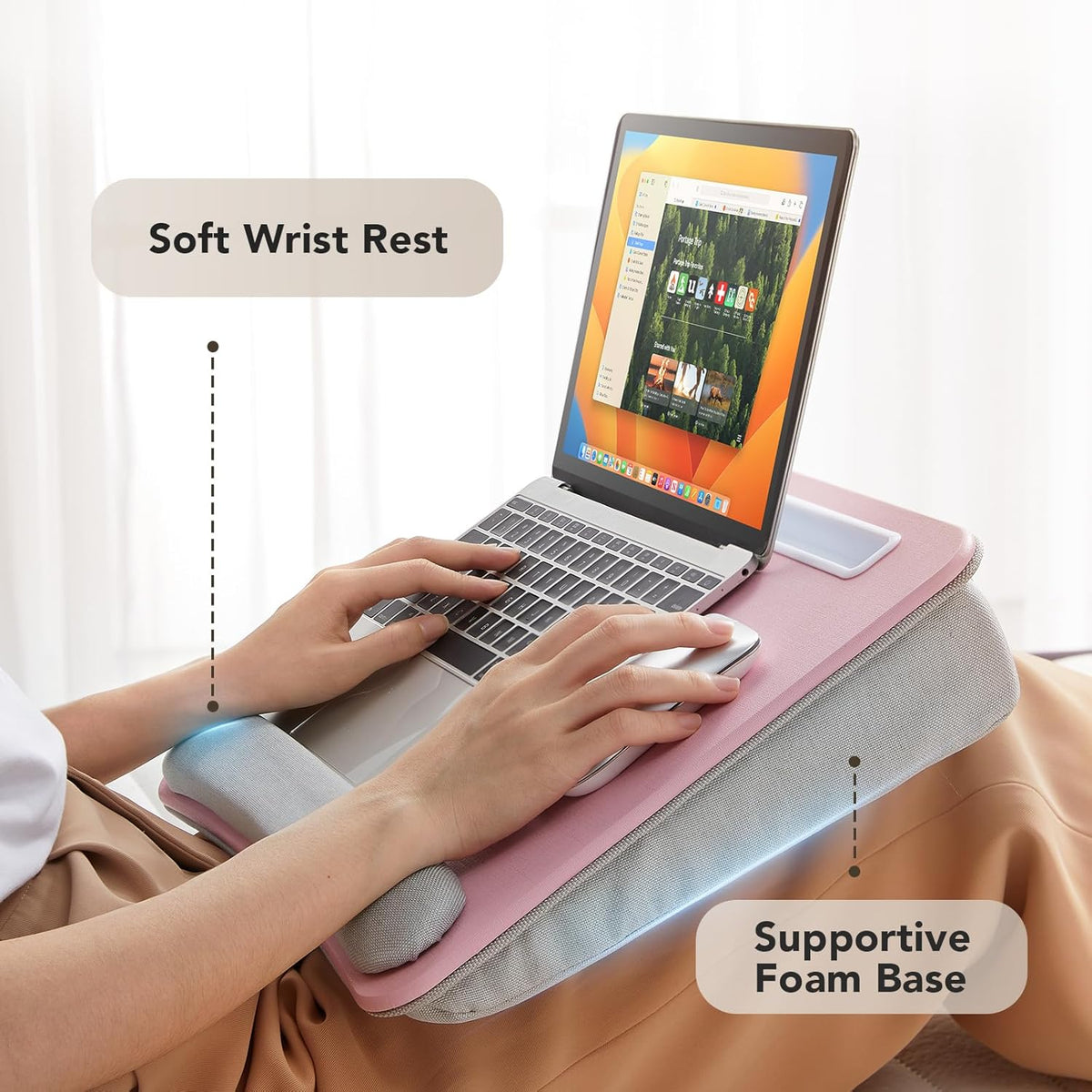 Laptop Lap Desk with Cushion, Fit up to 15.6" Laptop, Pink
