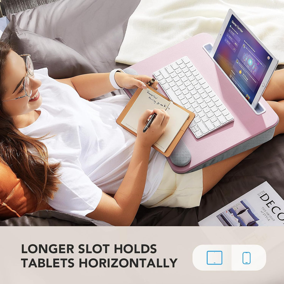 Laptop Lap Desk with Cushion, Fit up to 15.6" Laptop, Pink