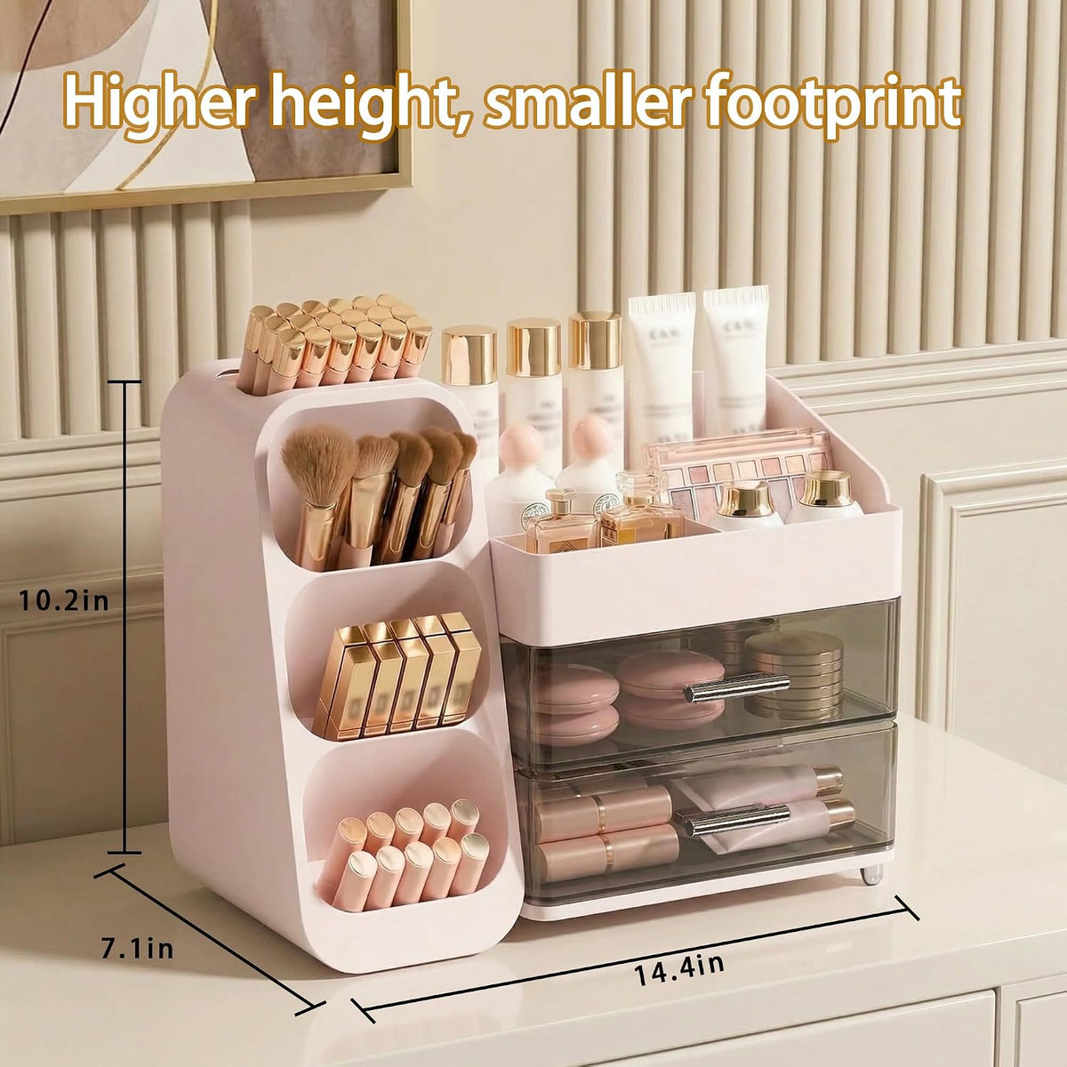 Large Capacity Makeup Organizer Countertop with Makeup Brush Holder for Vanity, Thickened Material, Bathroom Countertop Organizer Skin Care Perfumes Storage, Teen Girl Gifts for 12-23 Year（pink）