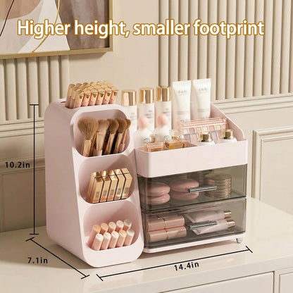 Large Capacity Makeup Organizer Countertop with Makeup Brush Holder for Vanity, Thickened Material, Bathroom Countertop Organizer Skin Care Perfumes Storage, Teen Girl Gifts for 12-23 Year（pink）