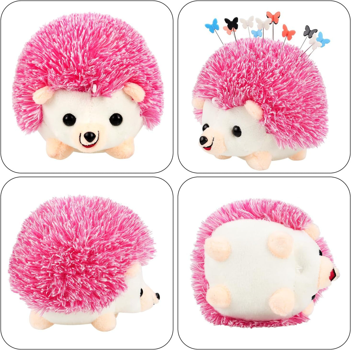Hedgehog Shaped Pin Cushion Sewing Kit, Sewing Pincushion with 100 Pcs Colored Butterfly Pins for Sewing Dressmaker (Pink)