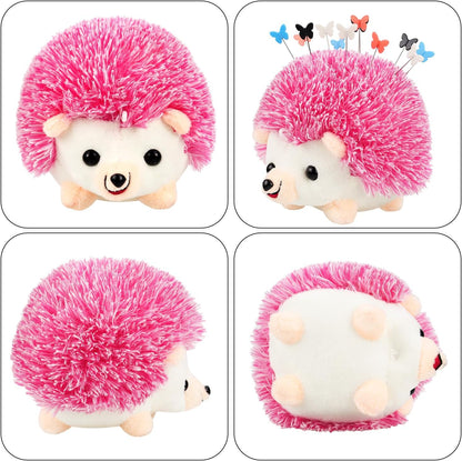 Hedgehog Shaped Pin Cushion Sewing Kit, Sewing Pincushion with 100 Pcs Colored Butterfly Pins for Sewing Dressmaker (Pink)