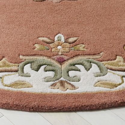 Aubusson Collection Area Rug - 6' Round, Peach & Ivory, Handmade Wool, Ideal for Living Room, Bedroom, Dining Space (AUB301S)
