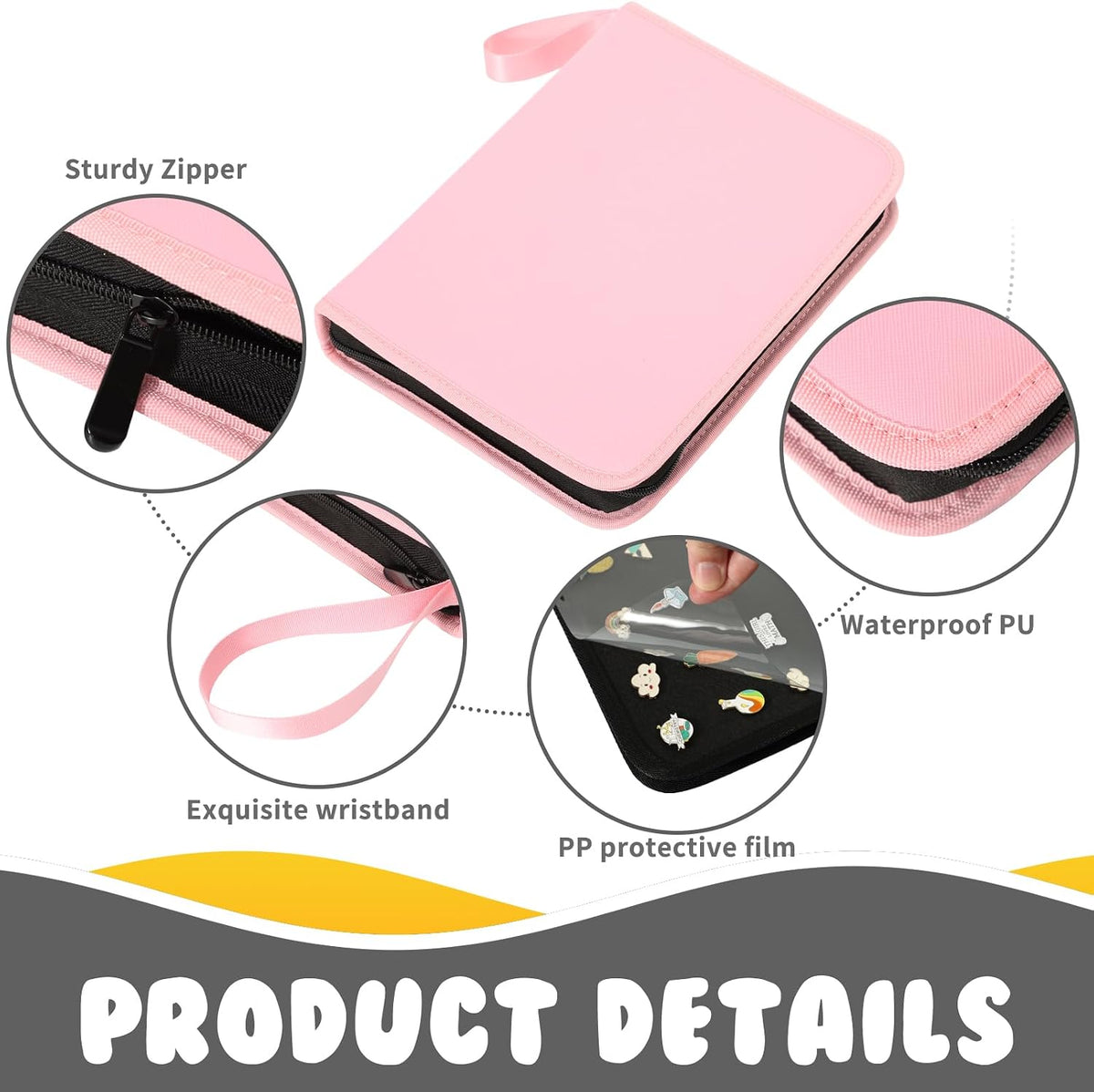 Enamel Pin Display Book, 6-Page Pin Trading Book, Portable Pin Bag and Pin Board (PU Pink)
