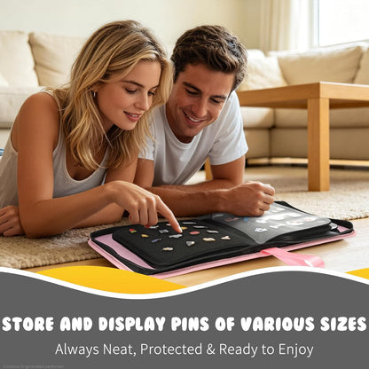 Enamel Pin Display Book, 6-Page Pin Trading Book, Portable Pin Bag and Pin Board (PU Pink)