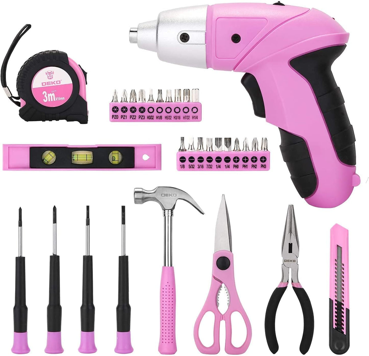 Pink 98 Piece Tool Set,General Household Hand Tool Kit with Plastic Toolbox Storage Case