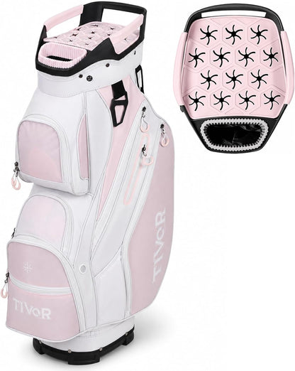 Tivor 15 Way Golf Cart Bag Silent T-Lock,Dividers,Camo Pink Black