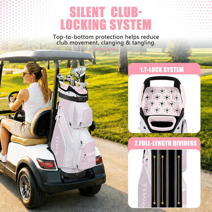 Tivor 15 Way Golf Cart Bag Silent T-Lock,Dividers,Camo Pink Black