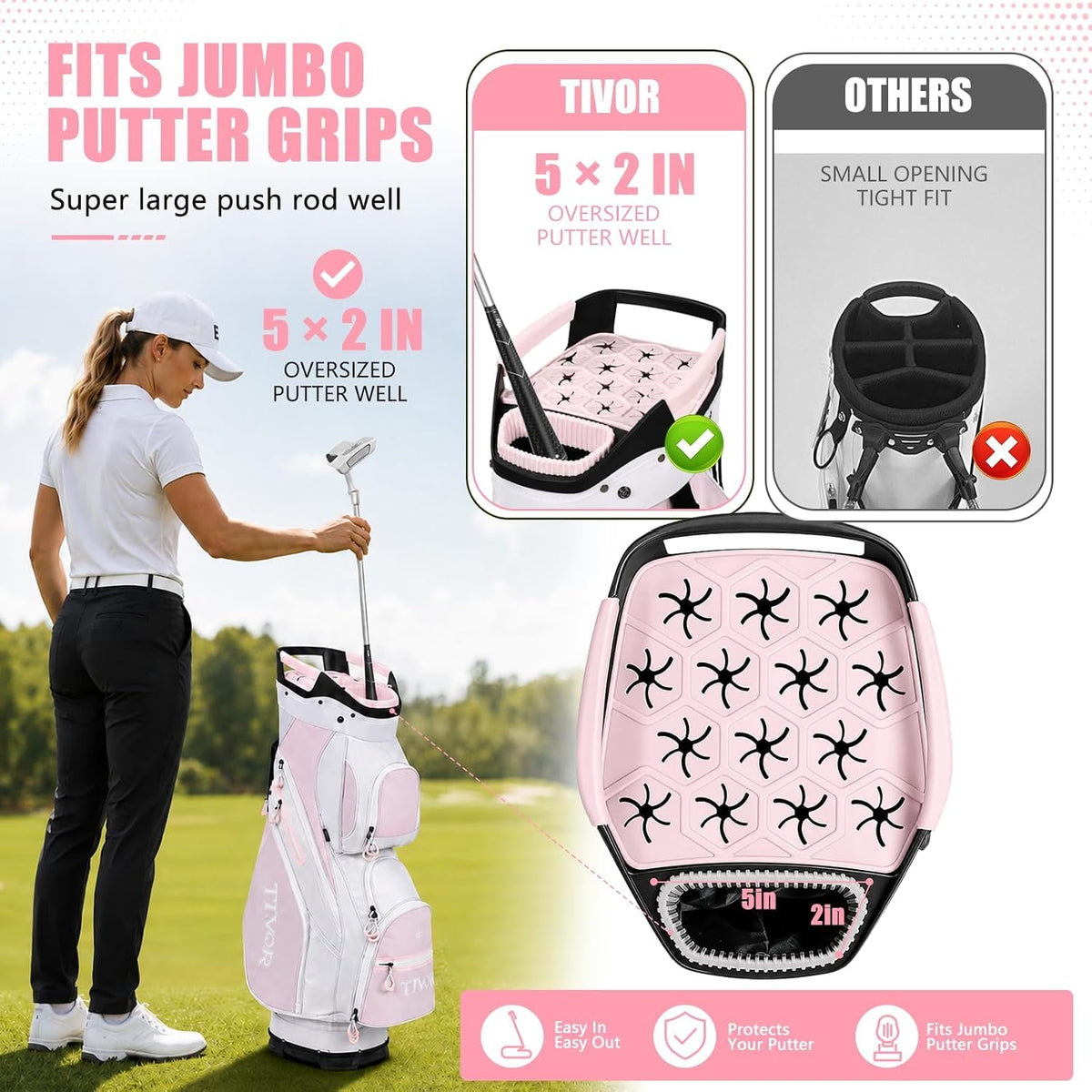 Tivor 15 Way Golf Cart Bag Silent T-Lock,Dividers,Camo Pink Black