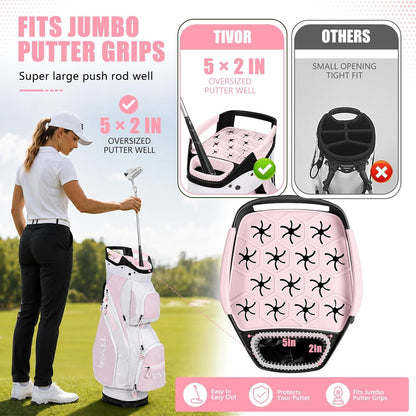 Tivor 15 Way Golf Cart Bag Silent T-Lock,Dividers,Camo Pink Black