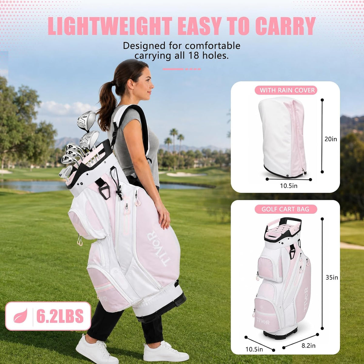 Tivor 15 Way Golf Cart Bag Silent T-Lock,Dividers,Camo Pink Black