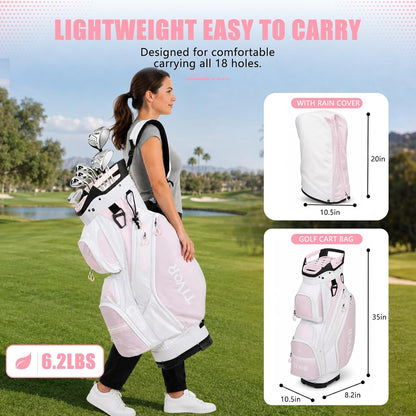Tivor 15 Way Golf Cart Bag Silent T-Lock,Dividers,Camo Pink Black