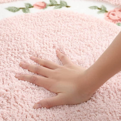 Floral Rose Heart Shape Bathroom Mat Rug Floor Decoration Carpet, Soft Bathroom Rugs Mat Non Slip Door Mat Floor Mat for Home Kitchen, Living Room,Toilet (Pink)