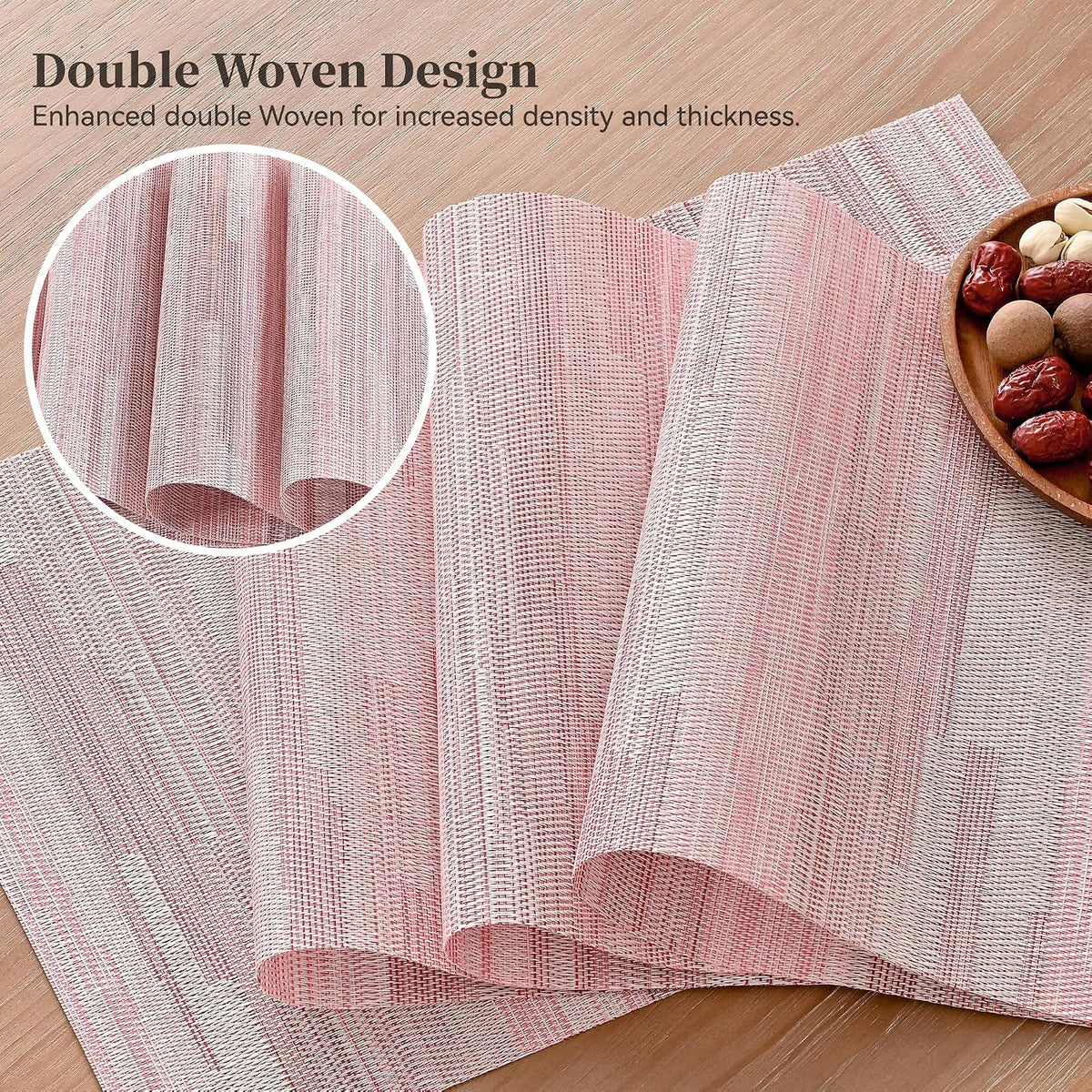 Leetaltree Misty Rose Placemats Set of 12 - Heat Resistant Non-Slip Place mats for Dining Table, Washable Durable PVC Vinyl Woven Table Mats（Misty Rose, 12）