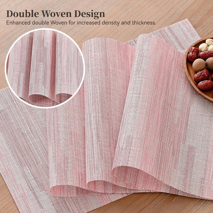 Leetaltree Misty Rose Placemats Set of 12 - Heat Resistant Non-Slip Place mats for Dining Table, Washable Durable PVC Vinyl Woven Table Mats（Misty Rose, 12）
