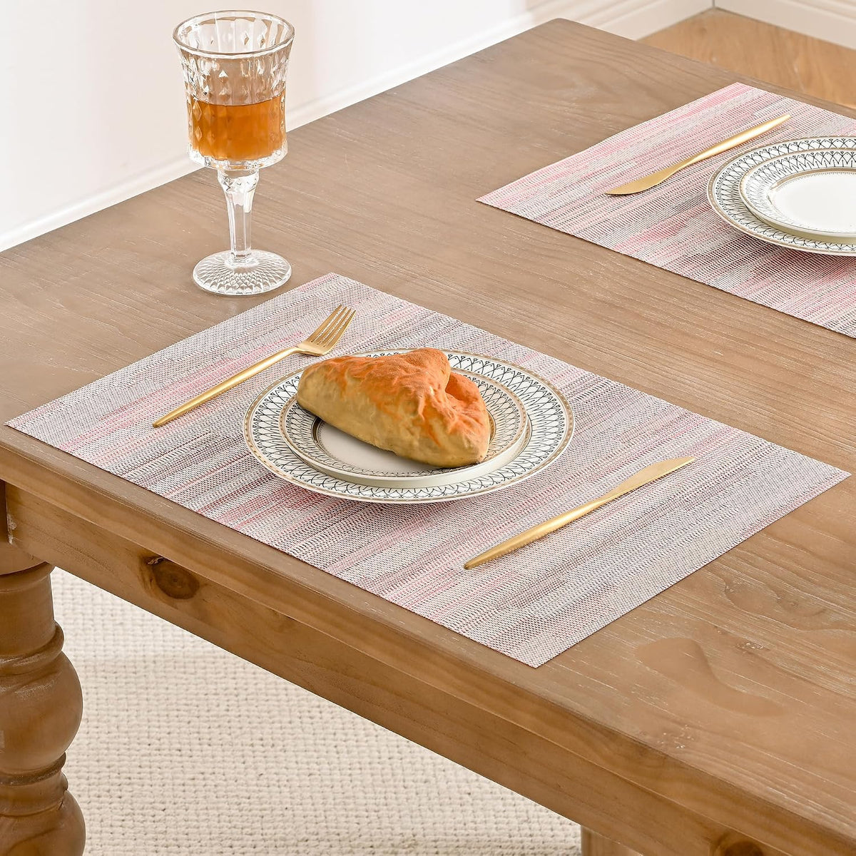 Leetaltree Misty Rose Placemats Set of 12 - Heat Resistant Non-Slip Place mats for Dining Table, Washable Durable PVC Vinyl Woven Table Mats（Misty Rose, 12）