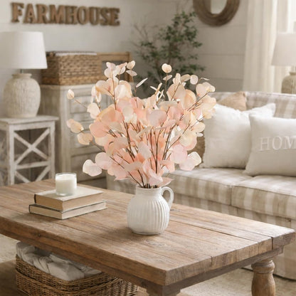 Soft Peach Eucalyptus Artificial Silk Leaves Realistic Looking for Centerpieces Fillers Bouquets Six Stems