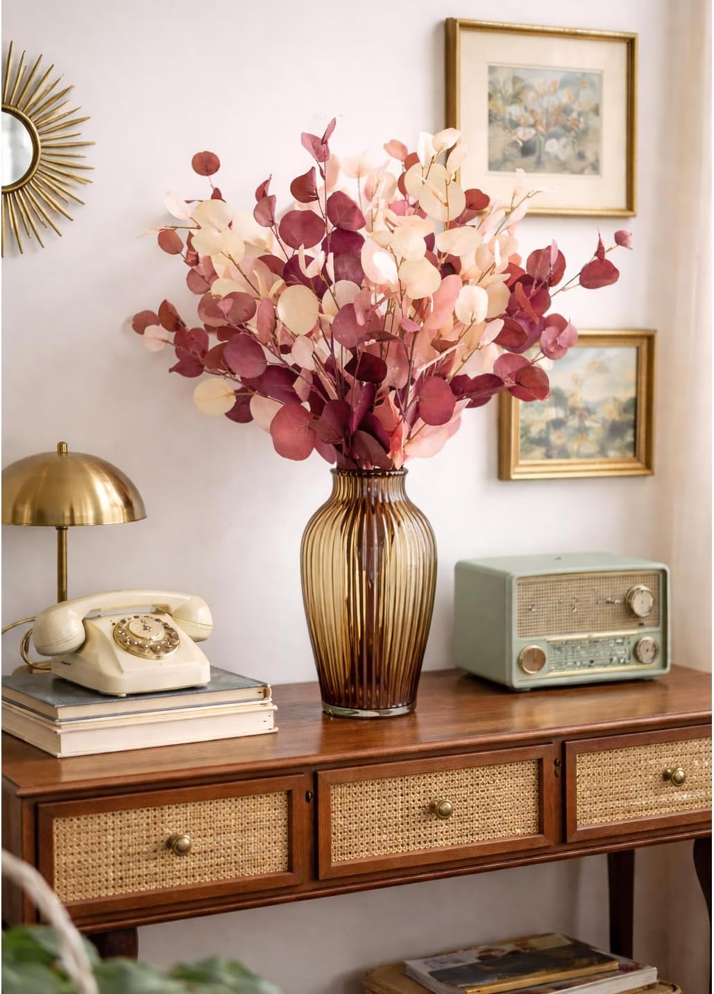 Soft Peach Eucalyptus Artificial Silk Leaves Realistic Looking for Centerpieces Fillers Bouquets Six Stems