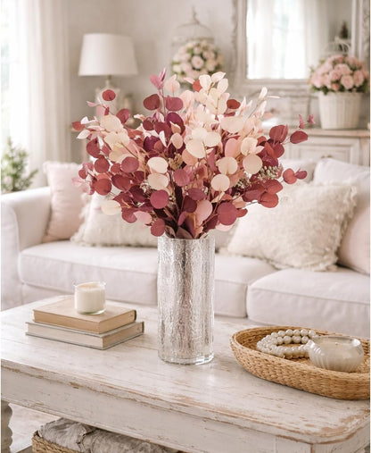 Soft Peach Eucalyptus Artificial Silk Leaves Realistic Looking for Centerpieces Fillers Bouquets Six Stems