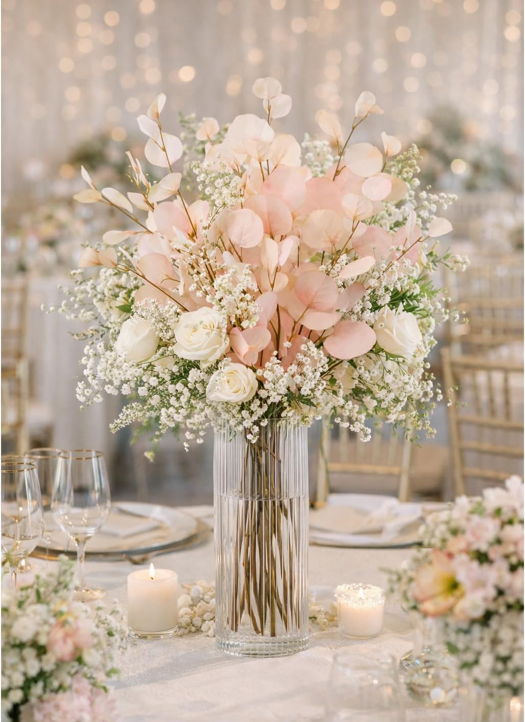 Soft Peach Eucalyptus Artificial Silk Leaves Realistic Looking for Centerpieces Fillers Bouquets Six Stems